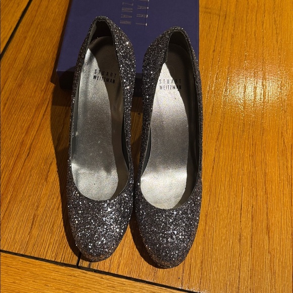 Stuart Weitzman Glitterswoon Graphite Glitter Heels – Size 8.5 M - Picture 4 of 8